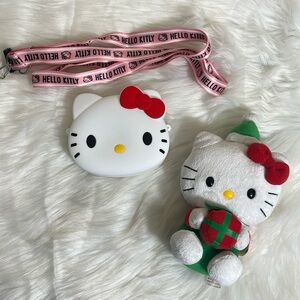 NWOT Hello Kitty White Red Coin Silicone Pouch Purse TY Beanie Babies Set